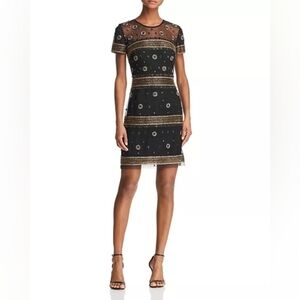 Aidan Mattox Beaded Cocktail Dress Black Gold Size 2 Art Deco 1920s Glam